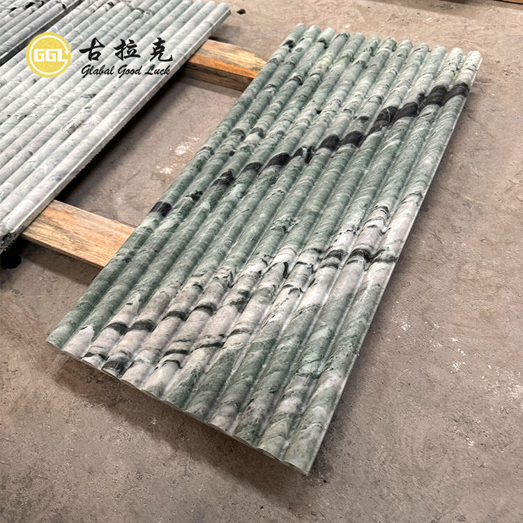 Natural Green Polished Surface Concave Feature Fluted Marble Wall Panel