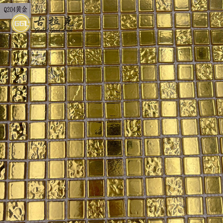 Mini Square Shape Gold Foil Glass Mosaic For Wall Tile