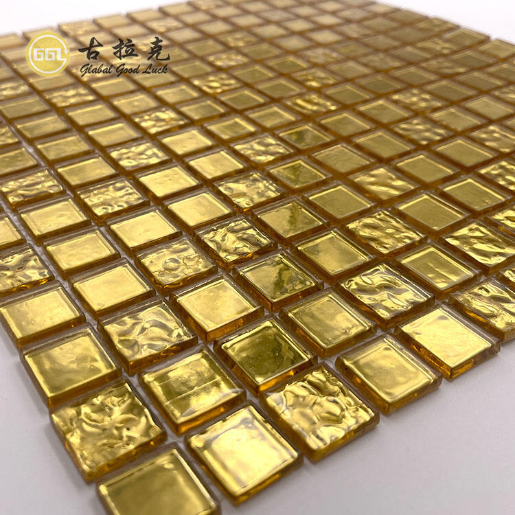 Mini Square Shape Gold Foil Glass Mosaic For Wall Tile