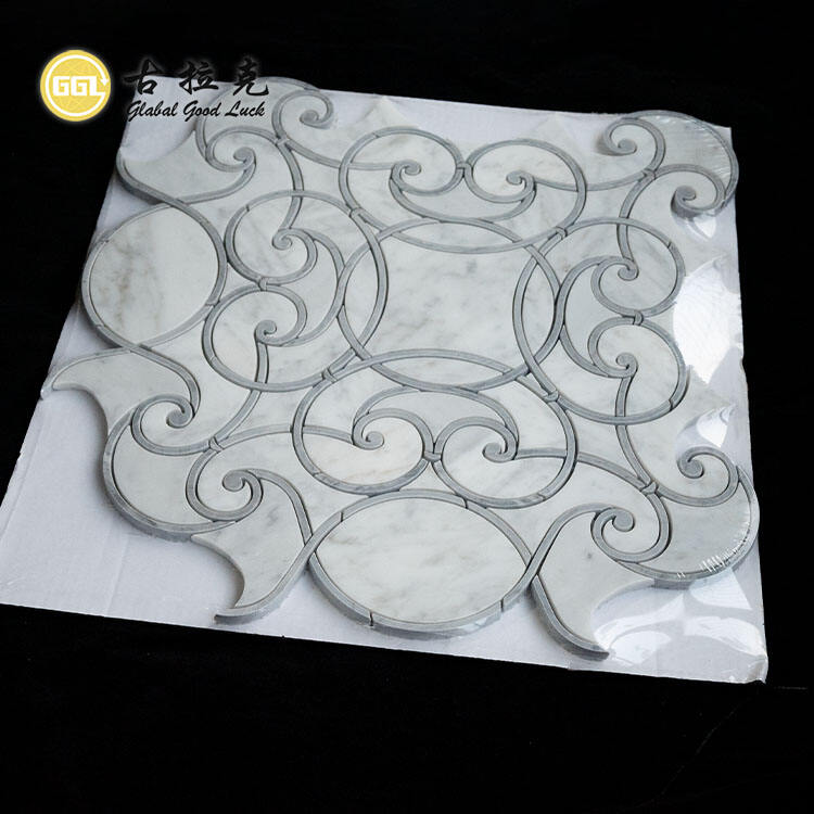 Carrara White Mix Italy Gray Marble Parquet Feature Waterjet Mosaic Tiles