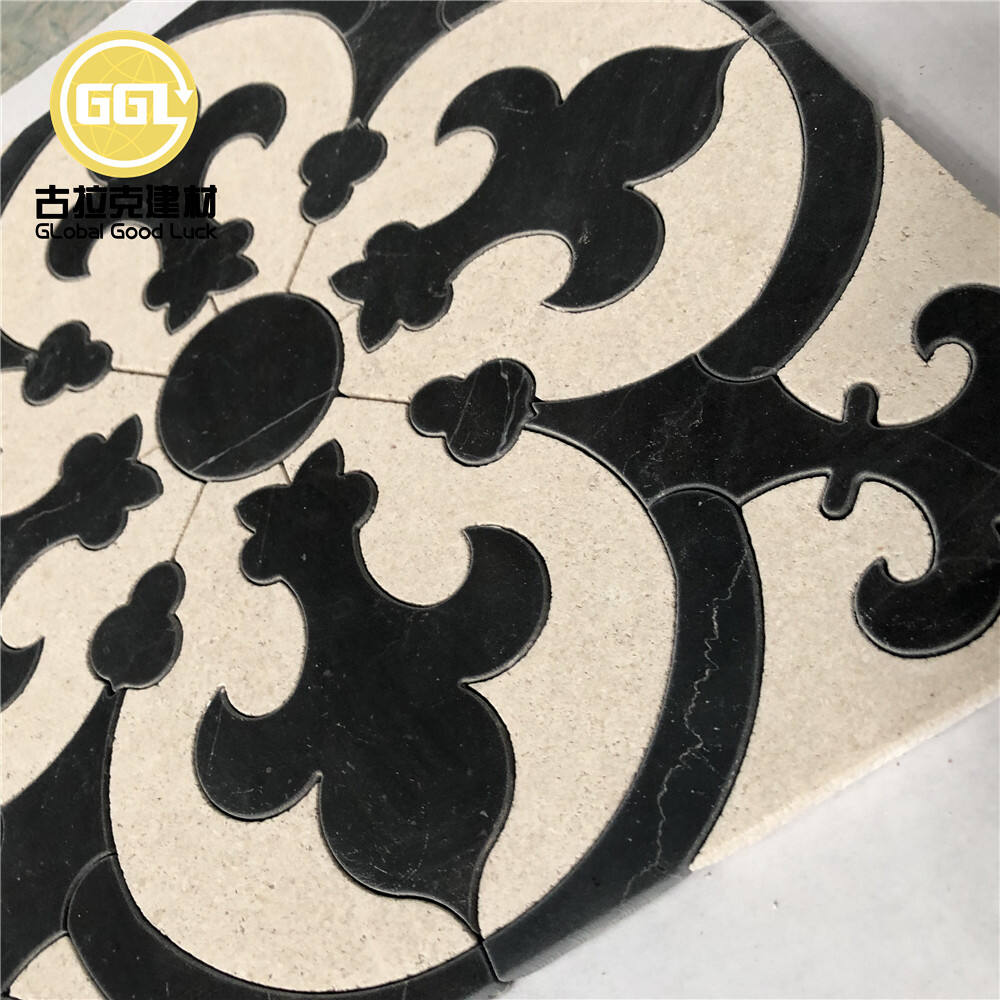 Customized Marble Parquet Feature Flower Waterjet Mosaic Tiles