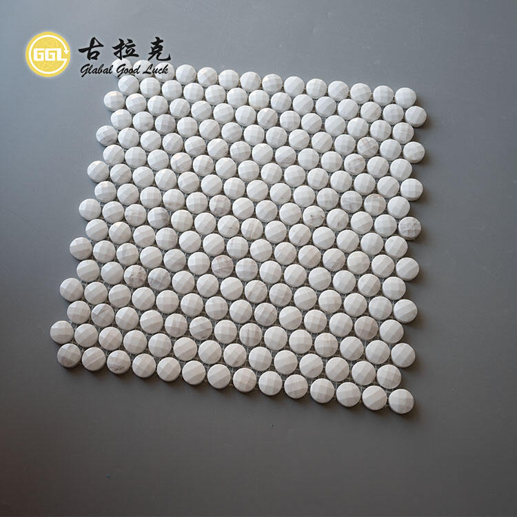 Diamond Surface Design Ariston White Marble Mini Round Shape Marble Mosaic Tiles