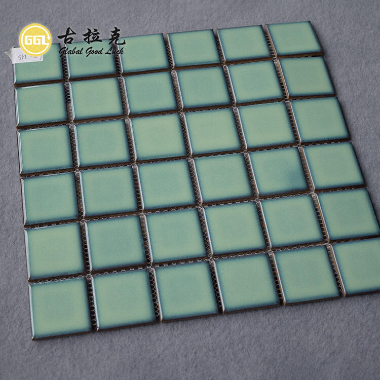 Mint Green Square Shape Ceramic Mosaic Tile Wall Decoration