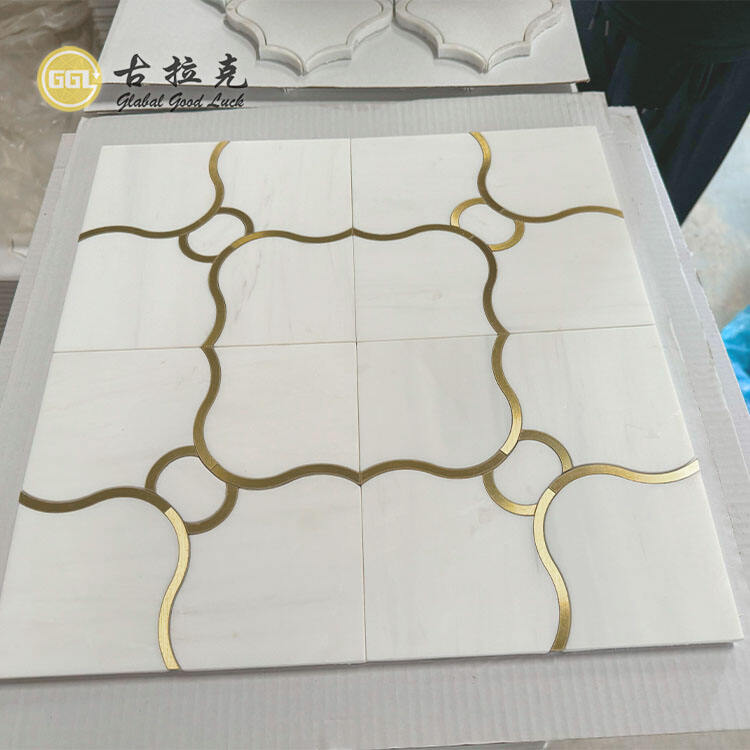 Light Luxury Marble Mosaic Inlay With  Brass Mosaic Tile for  Wall Modern Design