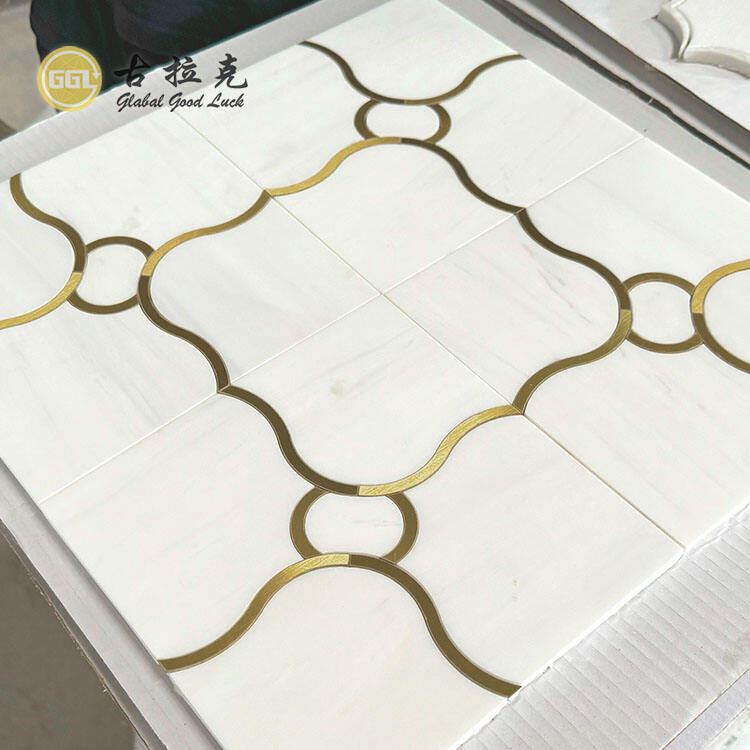 Light Luxury Marble Mosaic Inlay With  Brass Mosaic Tile for  Wall Modern Design