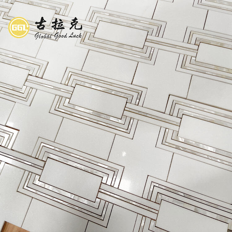 Modern Design White Mix Shell Marble Mosaic Waterjet Mosaic Tile