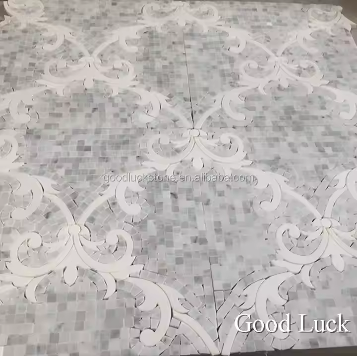  Carrara White Marble Parquet Feature Waterjet Mosaic Tiles