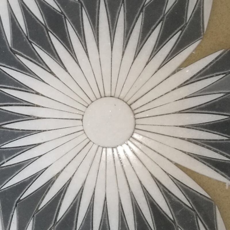 Sun Flower Shape Marble Pattern Waterjet Mosaic Backsplash Tiles