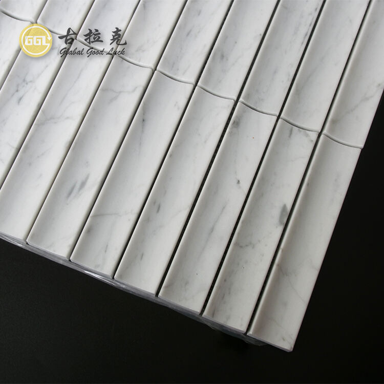 Honed Surface Concave Feature Fluted Tile Carrara White Marble Wall Tiles