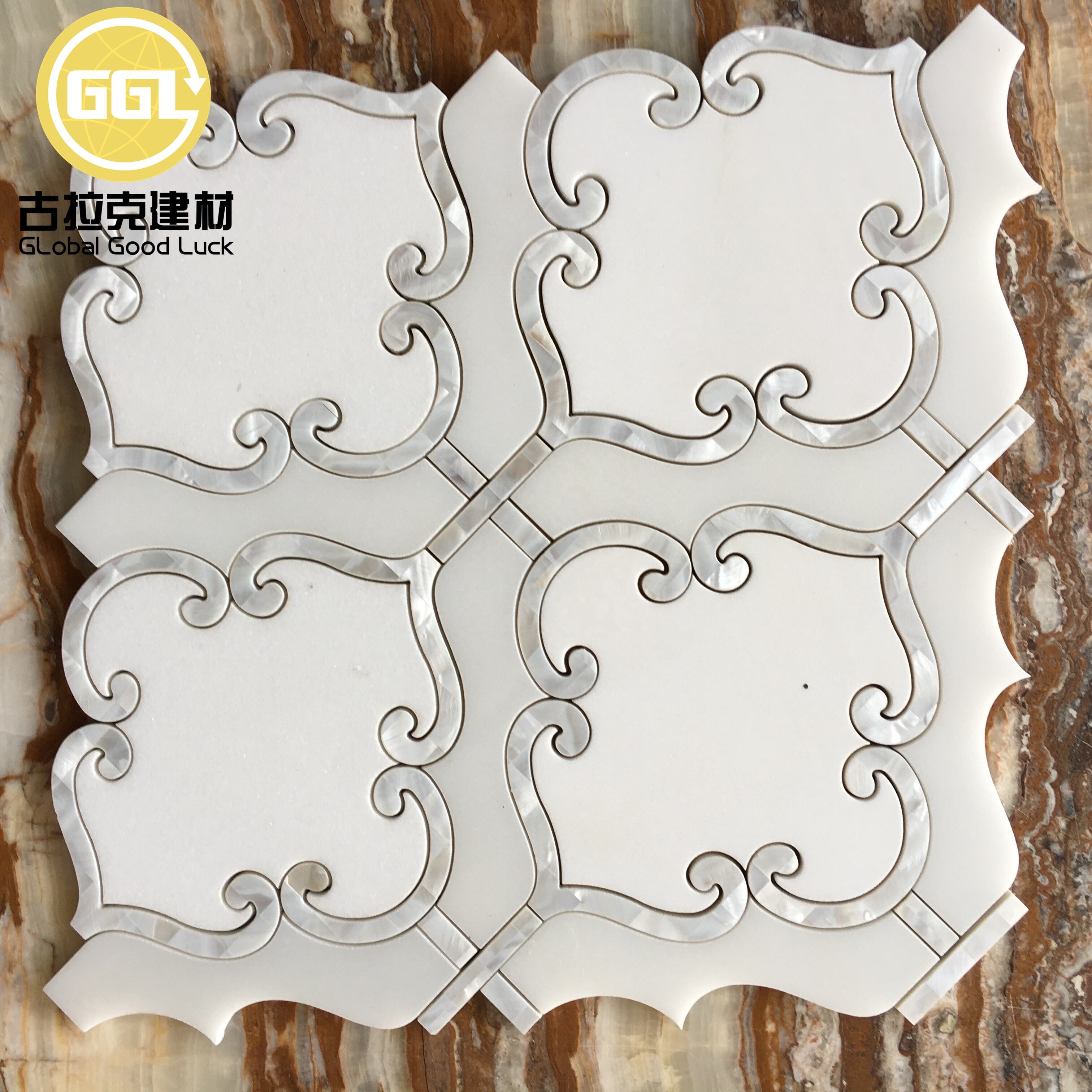 Top Quality White Marble Flower Shape Stone Mix Shell Mosaic Tile Inteerior Deocor