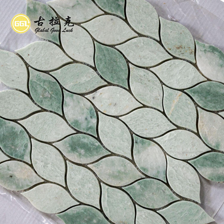 Green Marble Leaf Shape Mosaic Tile For Home Decor Walls Floor Tile