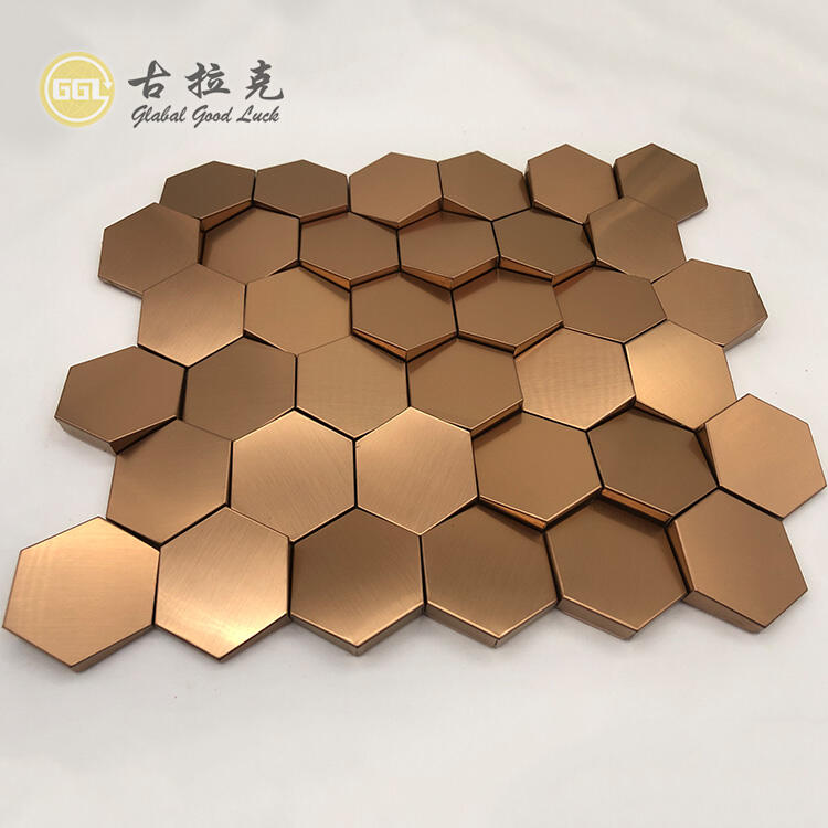 Hexagon Mosaiek Ry stainless steel metaal mosaïek Goue Borstel Mosaïeks Muurversiering