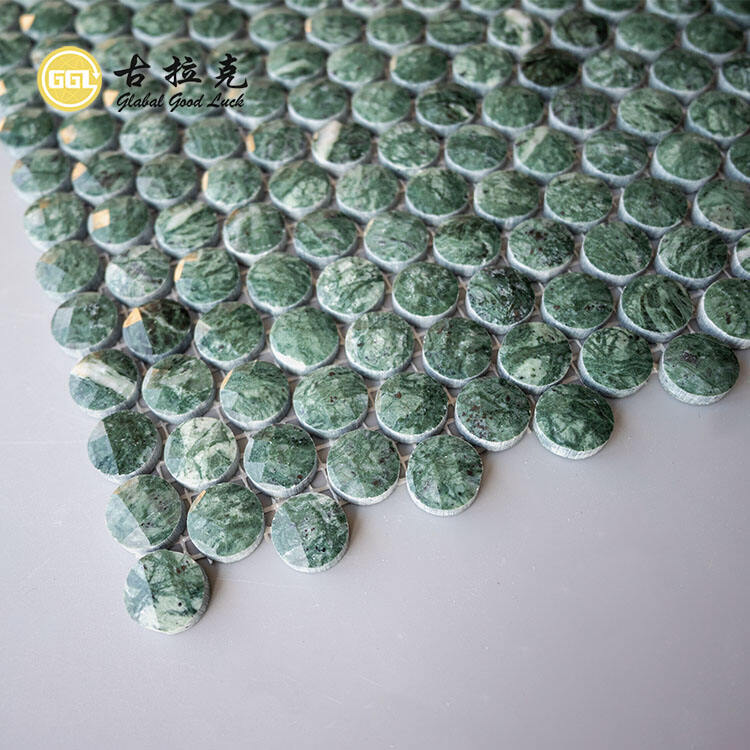 Verde Affai Marble 13 Faces Design Round Shape Marble Mosaic Tiles 