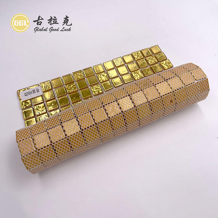 Mini Square Shape Gold Foil Glass Mosaic For Wall Tile