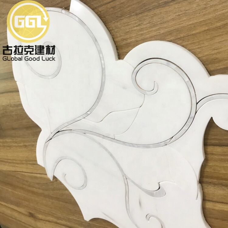 Interior Decoration Flower Marble Shape Mix Shell Pattern Waterjet Mosaic Tile