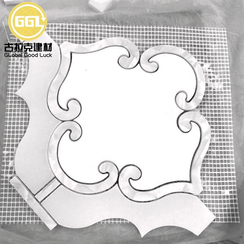 Natural Thassos White Marble Mix sea Shell Waterjet Mosaic Tile for Wall Floor Decor