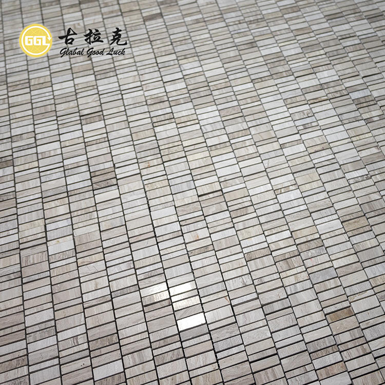 Wood Grain Marble Random Strip Mosaic Tile Home Wall Flooring 