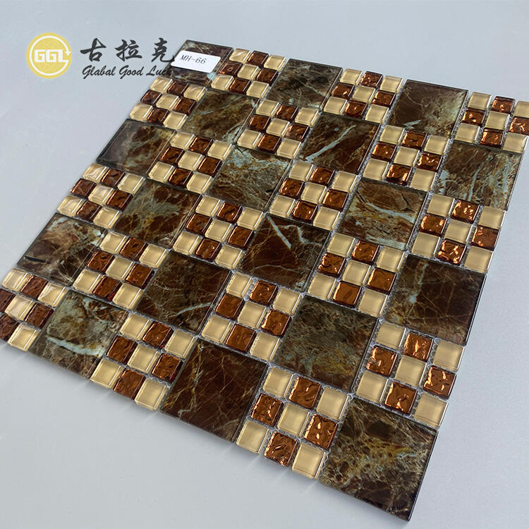 Vintage Metal Mix Glass Mosaic Tile Polished Shiny Square Shape Mosaic Interior Design Mosaic Tile