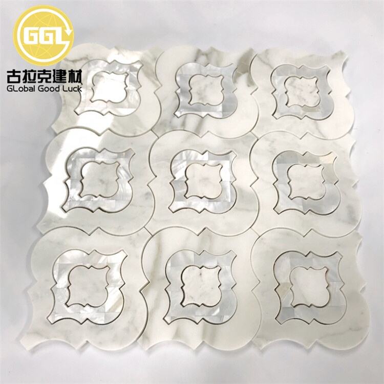 Waterjet Marble Mosaic Tile Lantern Shape White Mother of Pear Shell