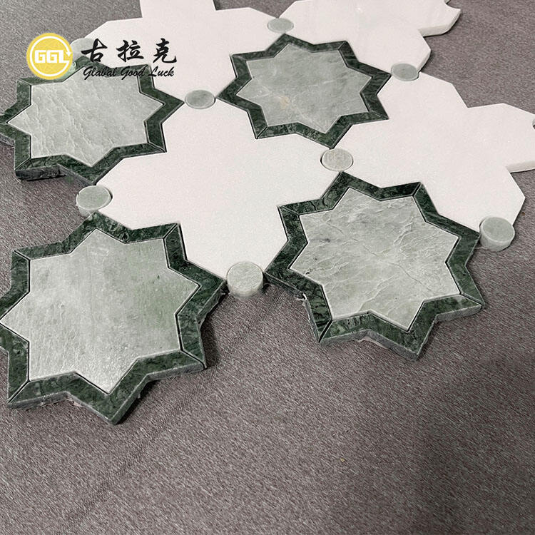 Flower Design Marble Parquet Feature Waterjet Mosaic Tile