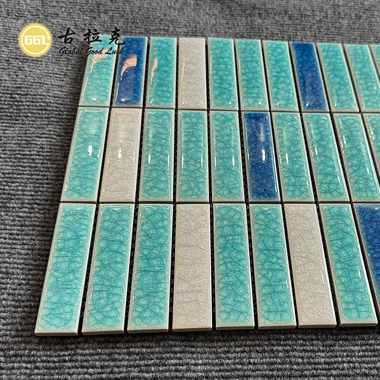 Blue Mix White Long Strip Ice Crack  Mosaic Ceramic Tiles For Wall and Floor