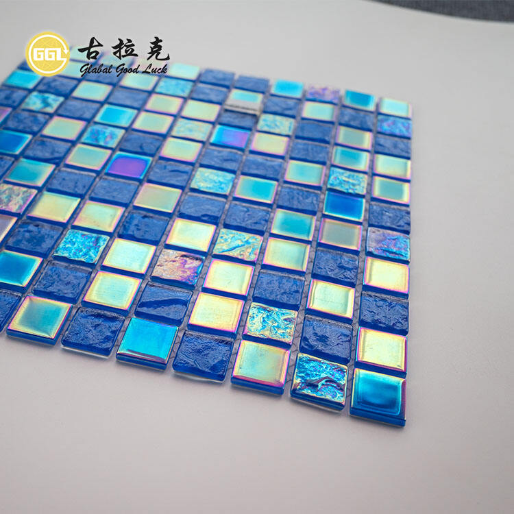 Blue Glass Mosaic Tile Iridescent Rainbow Swimming Pool Tile Decor