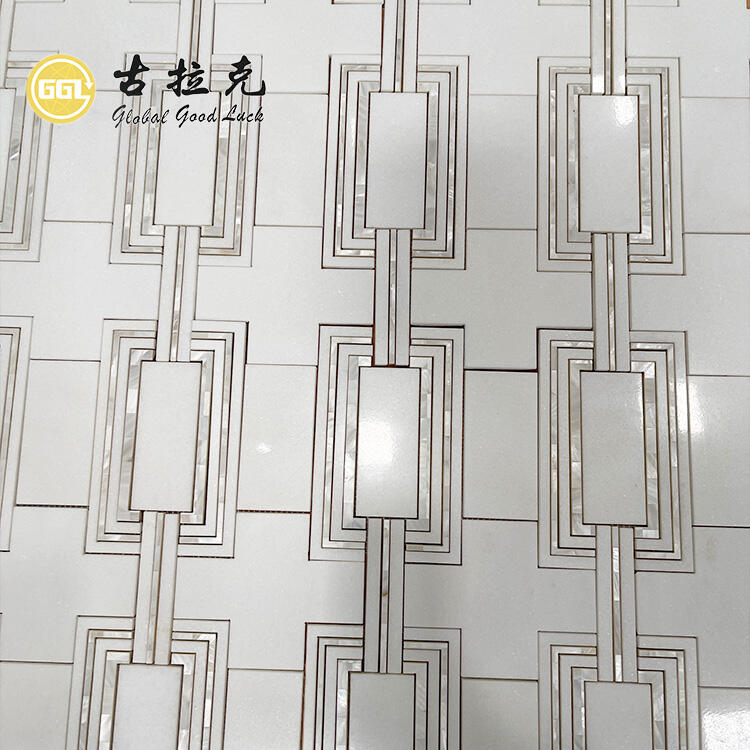 Modern Design White Mix Shell Marble Mosaic Waterjet Mosaic Tile