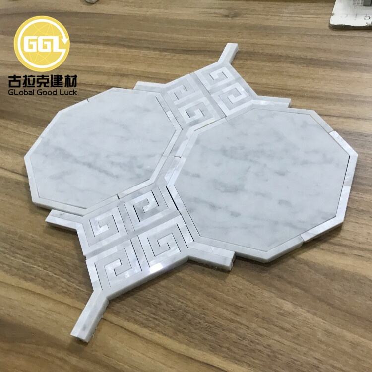 Large Octagon Mix Irregular Shape Marble Inlay Shell Waterjet Mosaic 