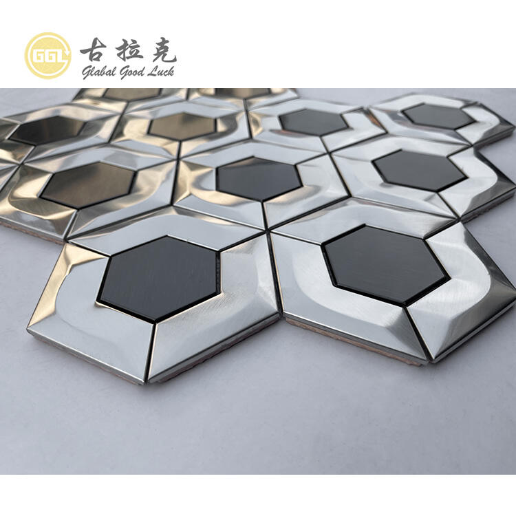 3D Stainless Steel Mosaic Backsplash Hexagon Silver Metal Mosaic Tile