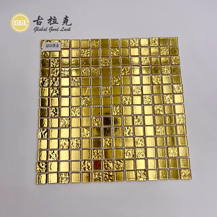 Mini Square Shape Gold Foil Glass Mosaic For Wall Tile