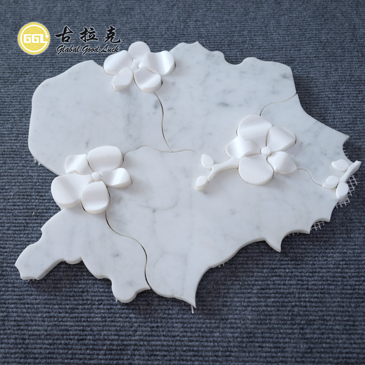 New Design Flower Surface Marble  Waterjet Mosaic Tiles