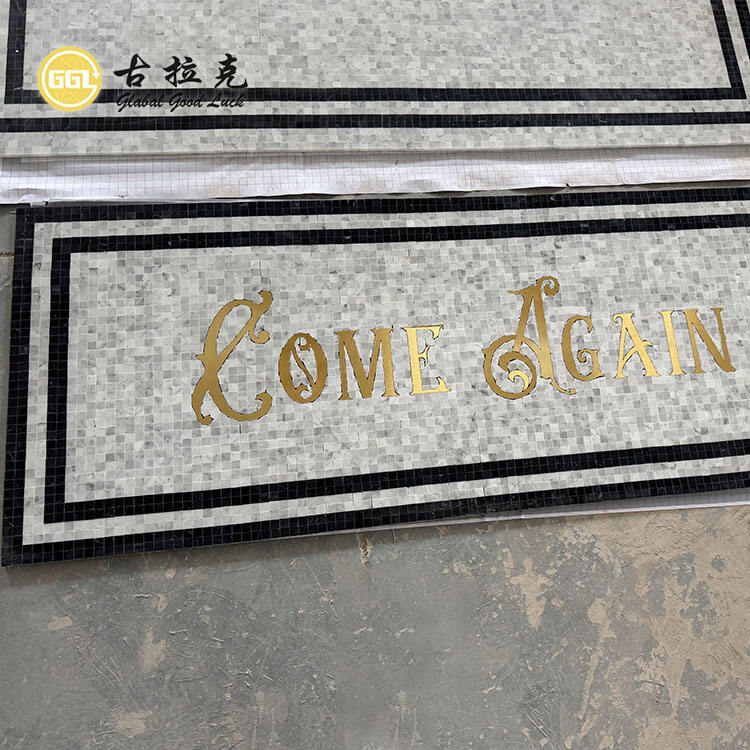 Hand-made Marble Mix Brass Pattern Medallion Waterjet Mosaic Mural Tile Picture