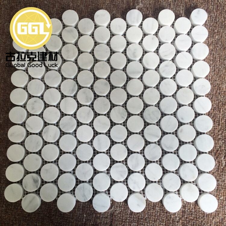 Carrara White Mini Penny Round Shape Marble Mosaic Tile For Bathroom Wall