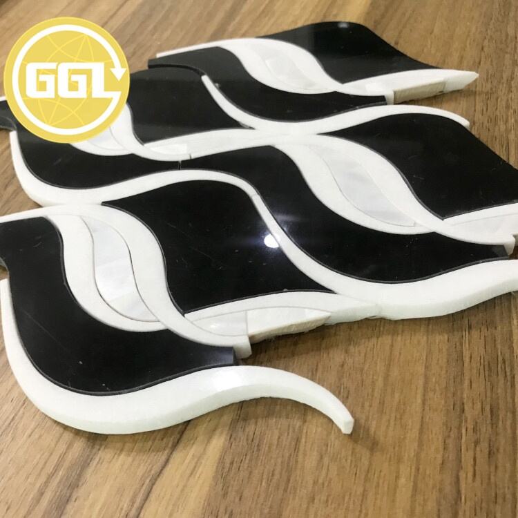 Cost-effective Leaf Shape Mosaic Tile Black Marble Mix Shell Waterjet Mosaic Tile