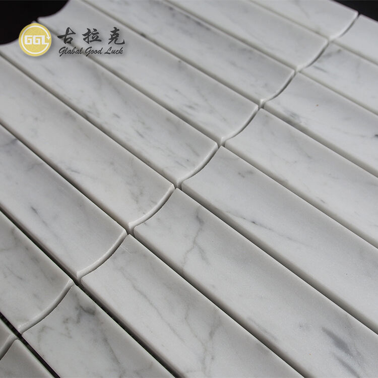 Honed Surface Concave Feature Fluted Tile Carrara White Marble Wall Tiles