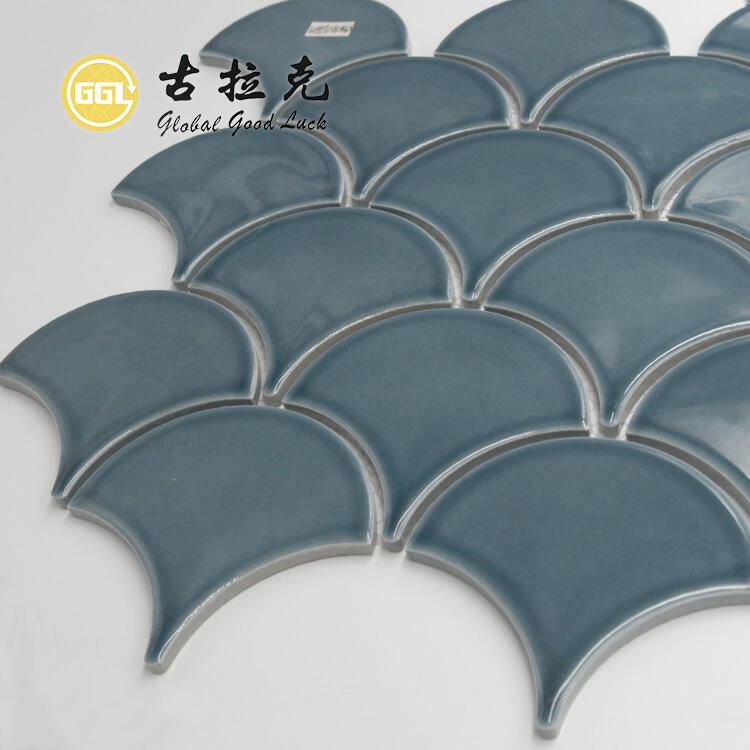 Fan Shape Fish Scale Glossy Ceramic Tile Mosaic For Bathroom Kitchen Wall Decor