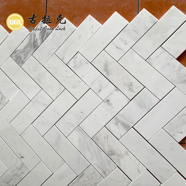 Polished White Marble Herringbone Tile Mosaic for Kitchen Decor