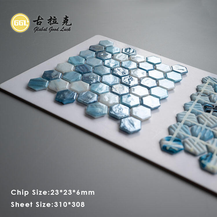 Hot Melt Bule and White Glass Mosaic Tile Dot-Mounted Swimming Pool Tiles