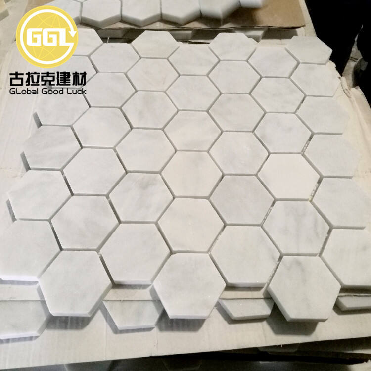 Hexagon Shape Carrara White Marble Mosaic Tiles