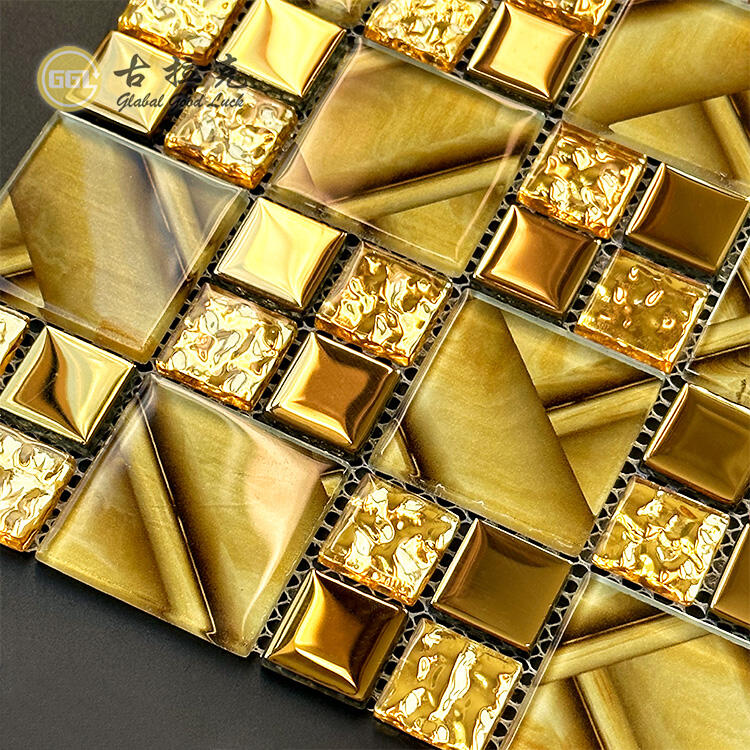 Luxury Design Glass Mosaic Tile 300*300mm Gold Mirror Surface Mosaic Tile