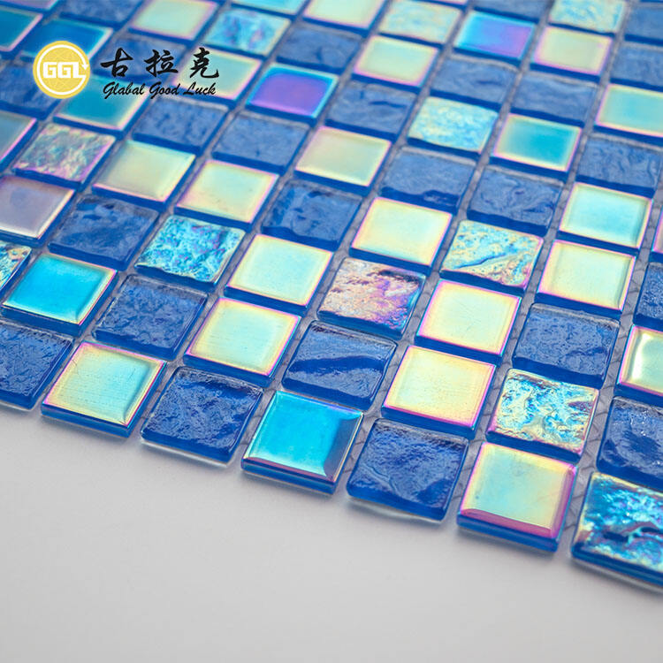 Blue Glass Mosaic Tile Iridescent Rainbow Swimming Pool Tile Decor