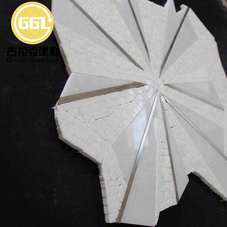 Unique Shape Marble Waterjet Mosaic Tile Inlay Stainless Steel Design