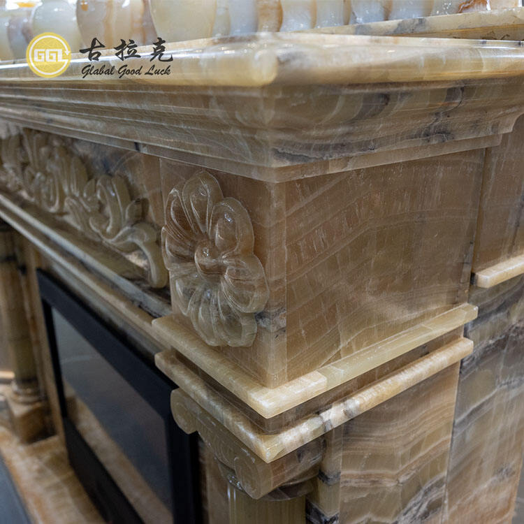 Natural Onyx Stone Fireplace Surround Hand Carving Marble Fireplace Mantel