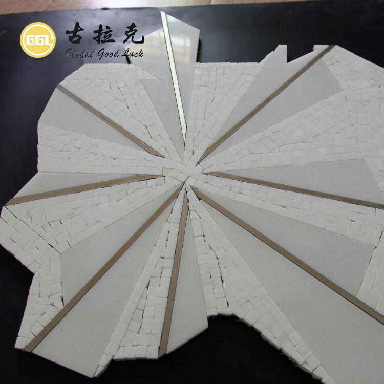 Unique Shape Marble Waterjet Mosaic Tile Inlay Stainless Steel Design