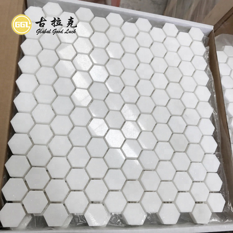 Thassos White Marble Mini Hexagon Mosaic Tiles for Bathroom and Toilet Decor