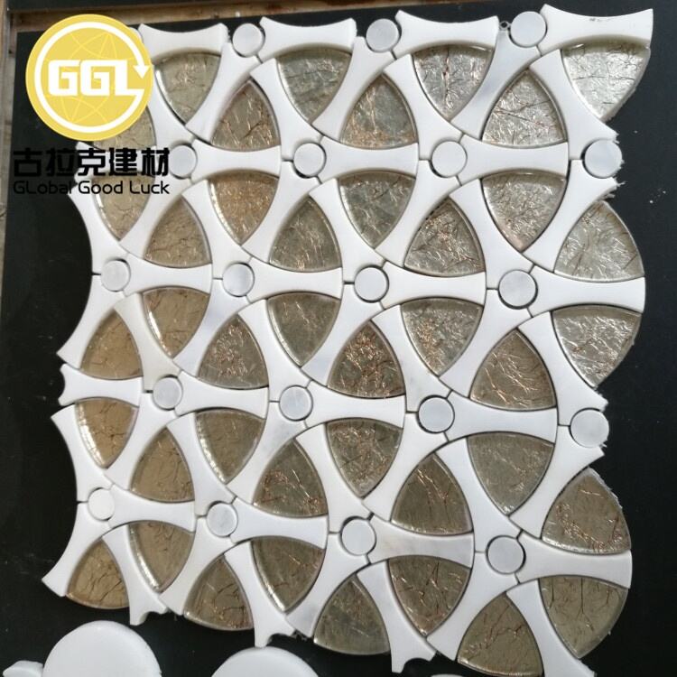 Dizajn Uniku Gold Foils Glass Marble Waterjet Mosaic Dizajn Uniku Gold Foils Glass Marble Waterjet Mosaic Tile
