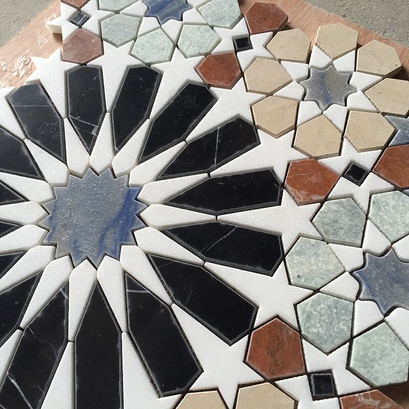 Interior Decoration Flower Pattern Waterjet Marble Stone Mosaic Tiles for Wall Floor