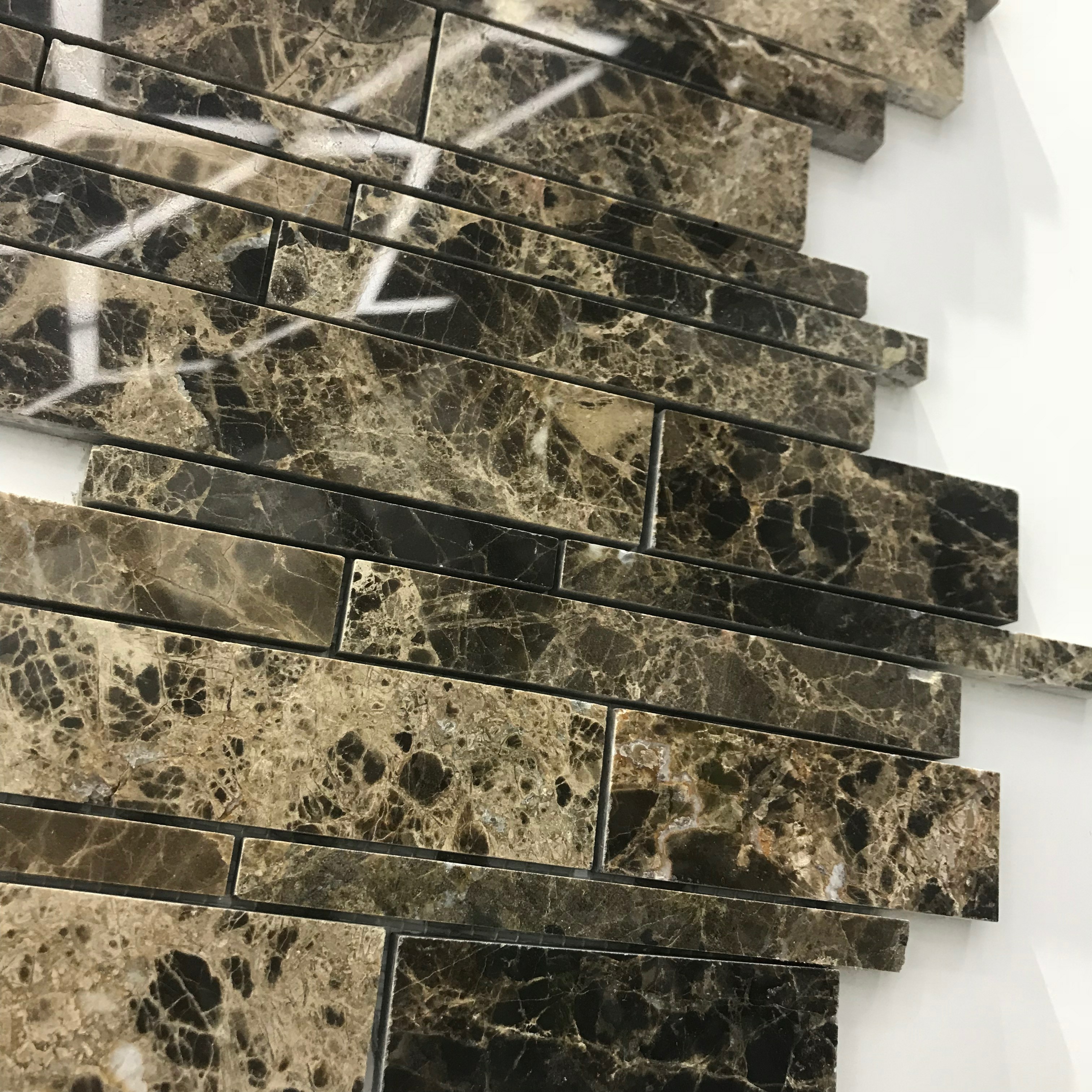 Nature Stone Emperador Dark Marble Random Strip Marble Mosaic Tile