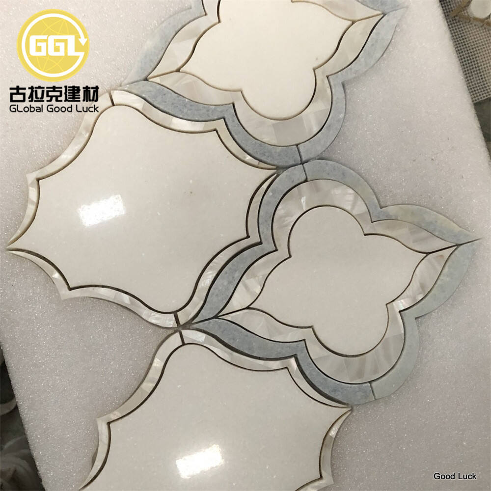 Wateriet White Marble lnlay Shell Parquet Feature Mosaic Tile