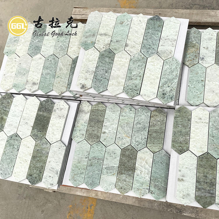 Natural Polished Marble Green Long Hexagon Marble Mosaic Tiles